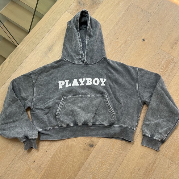 COPY - PLAYBOY Gray Cropped Hoodie Sweatshirt size XL and Black hoodie size XL - Picture 1 of 5